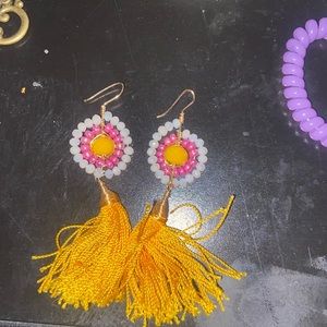 Yellow fringe ear hooks